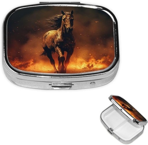 [BRSRAAYQOIPROH3O] Pill Box Φλόγα Horse Square Pill Θήκη για Purse & Pocket 2 Διαμέρισμα Medicine Pill Organizer Portable Travel Pillbox Medicine Βιταμίνη Cod Συκώτιο αποθήκευσης πετρελαίου
