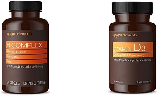 [BRSWYYI7AEFGKCI6] Elemente B Complex (65 Kapseln) und Elemente Vitamin D3 (180 Softgels)