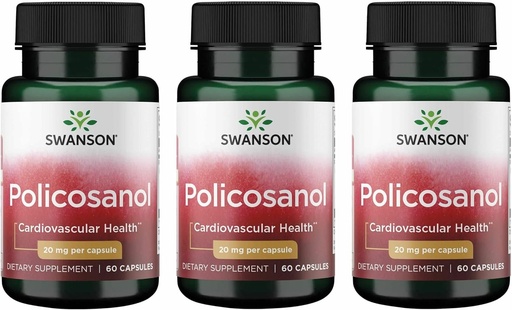 [BRSWGFD3BVYRED3O] Swanson Policosanol - Supplement Helps Support Cardiovascular Health - All Natural Formula Aids Good Heart Health & Function - Helps Maintain Healthy Cholesterol Levels (60 Capsules, 20mg each) 3 Pack