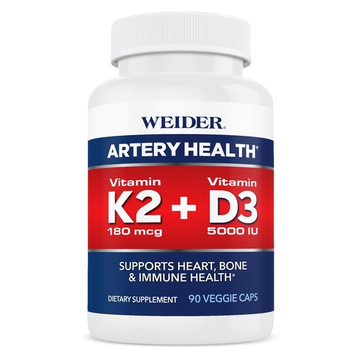 [BRSRAGL2DF7QYFIZ] Weider Artery Health Supplement, Vitamin K2 (180mcg) & Vitamin D3 (5000iu), 90 Veggie Capsules