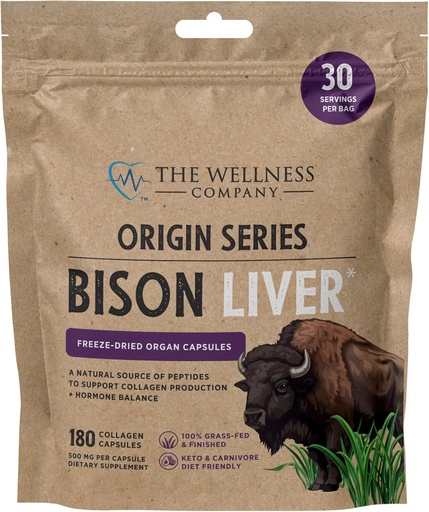 [BRSRAZT2OIJRYDLZ] The Wellness Company Bison Liver  180 Collagen Capsules (1 Mesth Supply)  100% Grass-Fed Freeze-Dried Organ ← Non-GMO, Gluten-Free ← Boosts Metabolism &amp; Supports Collagen Production