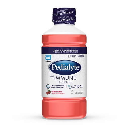 [BRSROYLROEPBMAI3] Pedialyte with Immune Support Electrolyte Solution, Hydration Drink with Zinc, Selenium, and Magnesium, Cherry Punch, 1 Liter