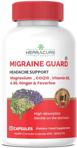 [BRSW2YYPDN5RMHLX] Migraine Guard ® New Migraine Relief Galvassāpes Profilakse, klīniski pierādīta COQ10, VIT B2, VIT B6, Drudzis, magnija GLYCINATE, ingvers, ārkārtas reakcija pētījumos, kas veikti Kanādā
