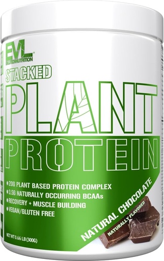 [BRSREHT5DMFAYCQZ] Evlution Nutrition Stacked Plant Protein Powder, Vegan, Non-GMO, Gluten-Free, Probióticos, BCAAs, Fiber, Plant-Based Protein Complex, 300G ( Chocolate Natural)
