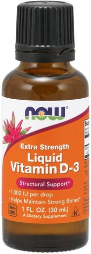 [BRSWIGQIOR7R23IV] NOW Foods Liquid Vitamin D3 Extra Strength - 1000 IU - 1 fl oz