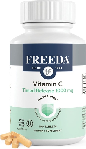 [BRSWIYIKBR5GCGDE] FREEDA Timed Release Vitamin C 1000mg – Lenta liberación para el soporte antioxidante de todo el día, suave sobre Stomach, Kosher & Vegan, Tablets de alta absorción (100 Tablets)