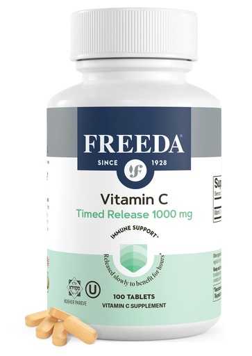 [BRSWIYIKBR5GCGDE] FREEDA Timed Release Vitamin C 1000mg – Slow-Release for All-Day Immune & Antioxidant Support, Gentle on Stomach, Kosher & Vegan, High-Absorption Tablets (100 Tablets)