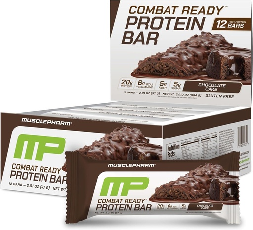 [BRSWKFT3DEDRQEQ5] MusclePharm Combat Sport Bar, Chocolate Cake Flavor High Protein Bares de Combate, Rendimiento de Combustible &amp; Meet Energy Demands, 20g Protein de Whey Protein, 5g Fiber, Gluten Free, 12 Bares