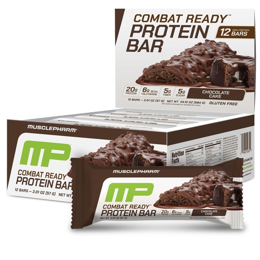 [BRSWKFT3DEDRQEQ5] MusclePharm Combat Sport Bar, Chocolate Cake Flavor High Protein Bars, Combat Cravings, Fuel Performance & Meet Energy Demands, 20g Protein from Whey Protein, 5g Fiber, Gluten Free, 12 Bars