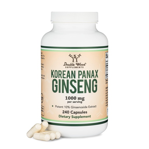 [BRSWYZQHC4NGAC37] Ginseng Capsules (Korean Red Ginseng Extract, Panax Ginseng 10% Ginsenosides) (4 Month Supply) 240 Vegan Capsules - 1,000mg per Serving for Mood, Cognitive Function and Energy Support by Double Wood