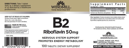 [BRSWKGQ4PIFWAEDG] Windmill Vitamin B-2 50 mg Tablets - 100 ea (6 Pack)