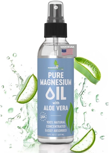 [BRSRAAAEAQBGCDQV] Pure Magnesium Olje Spray med Aloe Vera 8oz - Topisk Magnesium Spray - Mindre kløe - 100% økologisk olje - laget i USA