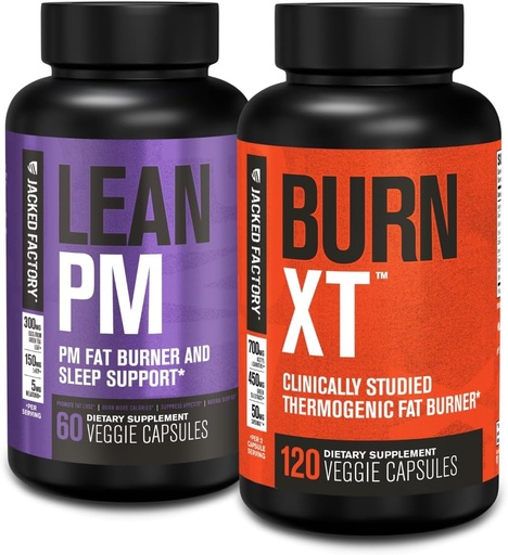 [BRSRAED7PIOR6ELJ] Jacked Factory Lean PM Night Time Fat Burner, Sleep Aid Supplement och Appetite Suppressant (60 Capsules) & Burn-XT Clinically Studied Fat Burner & Weight Loss Supplement (120 kapslar)
