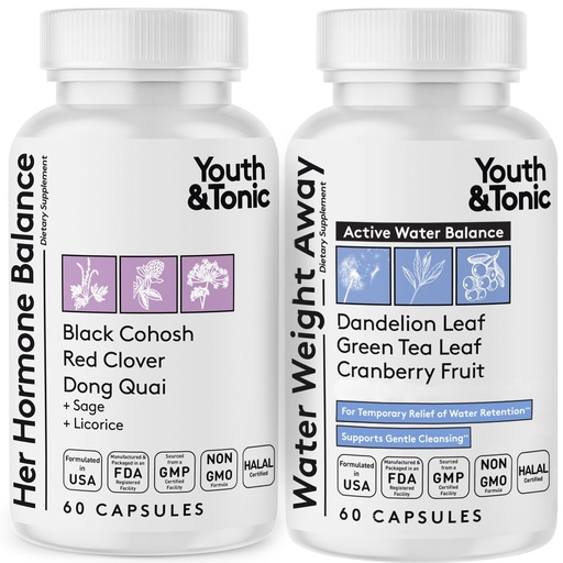 [BRSROHT3AAAQ2GY6] Youth & Tonic Women Water Weight Loss Pills for Hormonal Changes and Fluid Retention During PMS, Menopause – Swelling, Bloating & Hormone Balance – 120 Capsules