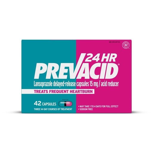 [BRSWIYAKCUOAKDTO] Prevacid 24HR Lansoprazole Capsules, 15 mg Acid Reducer, Delayed-Release PPI for Frequent Heartburn Relief, 42 Count
