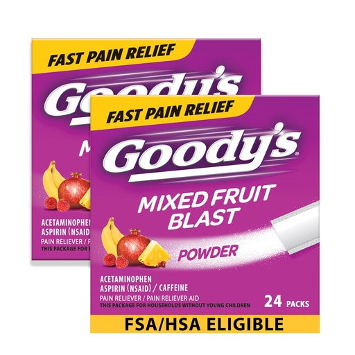 [BRSWGZYEBV4GEFLJ] Goody's Triple Action Pain Relief, Mixed Fruit Powder, 24 Count, Pack of 2 | Goodys Headache Powder, With Acetaminophen, Aspirin & Caffeine, Fast & Effective Headache Relief for Adults, Dissolve Packs