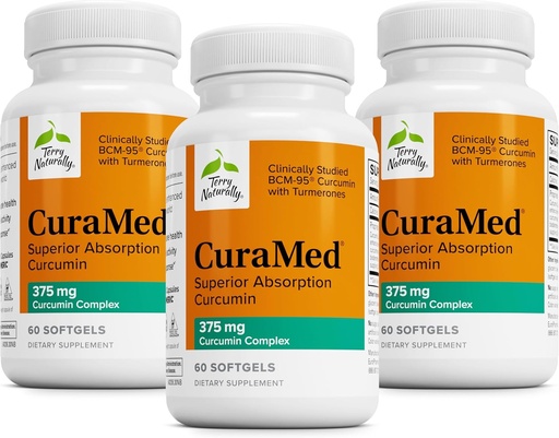 [BRSWKYYZBF4R6YA5] Terry Naturally CuraMed 375mg - Antioxidant Supplement for Brain & Immune Health Support - Dietary Supplement with Curcumin & Turmeric Essential Oil - Herbal Liver Support - 60 Softgels (Pack of 3)