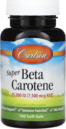 [BRSWECQ2PIJR4CYY] Carlson - 超Beta Carotene, 25000 IU(15毫克),维生素A作为Beta Carotene,生物可用性和生物活性形式,视觉健康,健康皮肤,100软胶