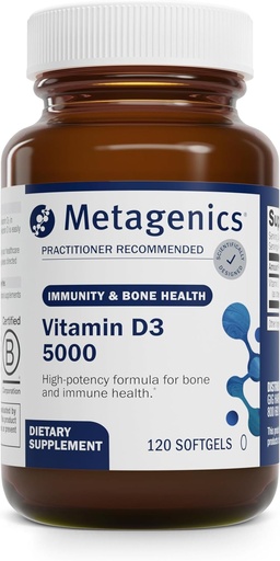 [BRSRAGTQOIGR6HQ4] Métagène Vitamine D3 5000 - Pour le soutien immunitaire, la santé osseuse et la santé cardiaque* - Vitamine D de haute puissance - Non-OGM - Sans gluten