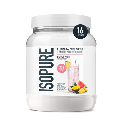 [BRSWGFABCMHAO3L3] Isopure Clear Whey Isolate Protein Powder, Lactose Free, Gluten Free, Naturally Flavored, Tropical Punch, 20g Protein Per Serving, 14.1 Oz, 16 Servings (Packaging May Vary)
