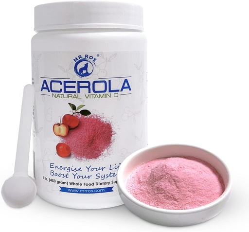 [BRSWIHIPPIDRQYLG] Natural Vitamin C | Acerola Cherry Naturally Grown Powder 1 Lb (16 Oz - 453 Grams) - Origin Nobel Prize Winner Immune System Booster, Non-GMO Whole Food Vitamin C Supplement