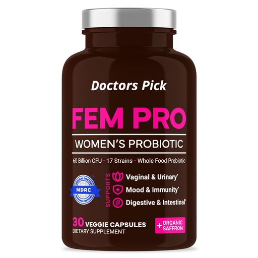 [BRSWYYARBAIBS23L] Fem Pro Probiotics for Women. 17 Clinically Effective Strains for Vaginal, Digestive & Immune Support, Urinary Tract Health, pH Balance and Mood. Organic Prebiotic, 30 Veggie Capsules