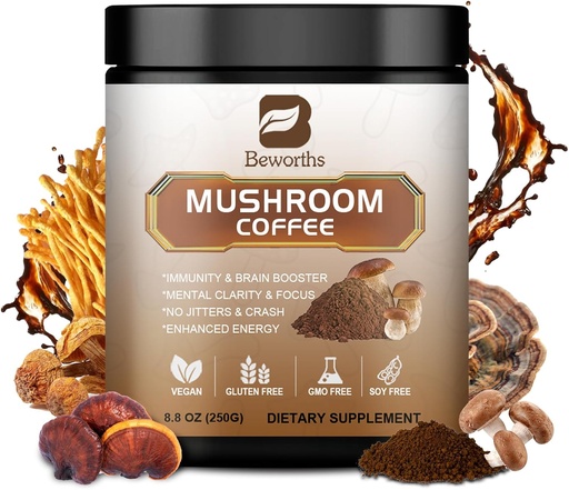 [BRSRAFAKAV6B4YDH] 250g caffè Fungo - Lions Mane Mushroom polvere caffè istantaneo con Lion's Mane, Reishi, Chaga, Cordyceps, Turchia Tail, Arabica - Mushrooms Coffe Blend Gut, Focus, Salute del cervello