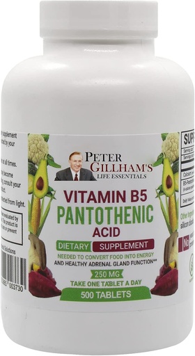 [BRSWYGIOCQOQOC3H] Peter's Choice B5 Panthotenic Acid 250mg 500 Tablets Energy Support Supplement