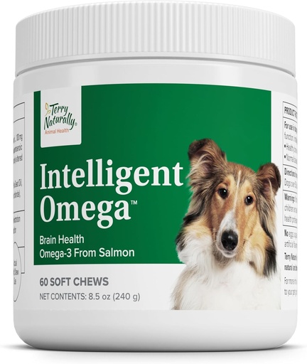 [BRSWGGQRAABRADQ7] Terry Naturally Intelligent Omega - Dog Health Supplies for Heart, Brain & Eye Health - Pet Supplies for Pet Care - Heart, Brain & Eye Support for Dogs - 60 Soft Chews