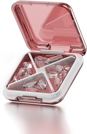 [BRSRAFL3C4CRS2DD] Caixa de comprimidos pequena Impermeável Caixa de pílulas de viagem portátil porta-pílulas de recipiente diário para bolsa 4 compartimentos Pocket Compact Medicine Organizer for Fish Oils,Suplementos,Medication (Pink)