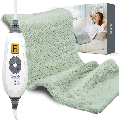 [BRSW2ED5BMHBG3DA] Pure Enrichment PureRelief XL Heating Pad - 12" x 24" Electric Heating Pad for Back Pain & Cramps, 6 Heat Settings, FSA/HSA Eligible, Soft Machine Wash Fabric, Auto-Off & Moist Heat (Zen Green)