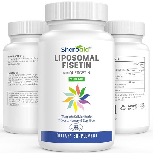 [BRSW2FICBEIRAH3B] Liposomal Fisetin with Quercetin Supplements 1200 mg per Serving,High Absorption Polyphenols Antioxidants for Women,Men,Non-GMO,Gluten-Free,1 Bottle-60 Softgels