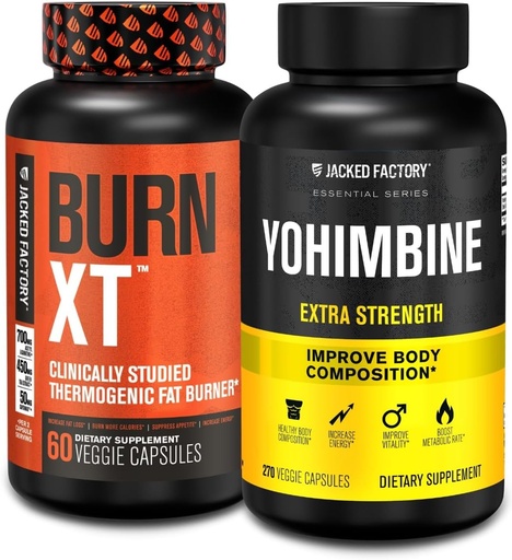 [BRSW2YLYO4ORM3Y4] Bruciatore grasso di fabbrica Jacked con Yohimbine - Integratori termogenici per uomini e donne - Burn-XT bruciatore grasso termogenico & Yohimbine supplemento di resistenza 2.5mg, 270 capsule