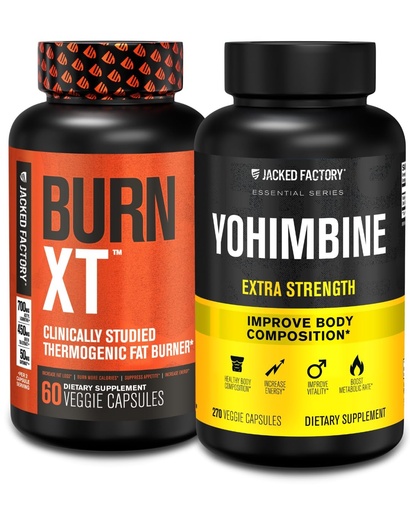 [BRSW2YLYO4ORM3Y4] Jacked Factory Fat Burner with Yohimbine - Thermogenic Supplements for Men & Women - Burn-XT Thermogenic Fat Burner & Yohimbine Extra Strength Supplement 2.5mg, 270 Capsules