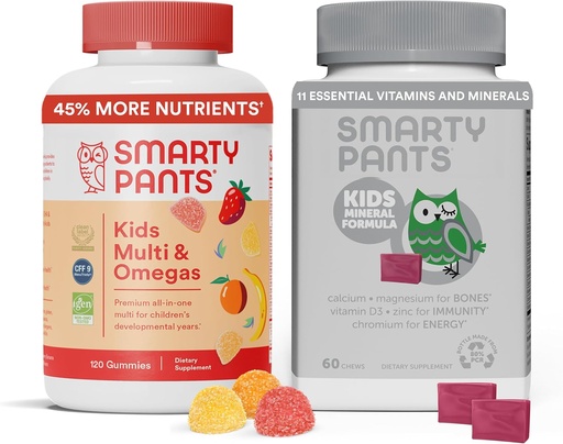 [BRSRAYIEAABW2ALG] SmartyPants Kids Multivitamin Gummies & Kids Mineral Chews: Multivitamin with Omega 3 Fish Oil (EPA/DHA) and Multimineral with Magnesium Citrate & Calcium, 30 Day Supply Each