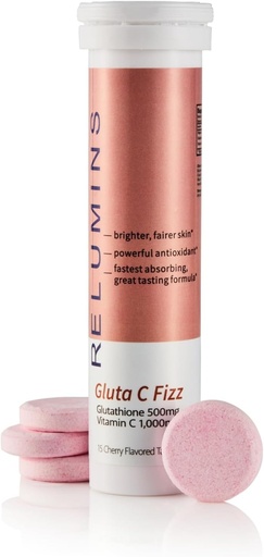 [BRSRMYLQCMAQGGQY] Relumins Gluta C Fizz - High Dose, Fast Absorption 500mg Glutathione & 1000mg Vitamin C - Cherry Flavored Effervescent Tablets | Detox, Collagen Boost | for Glowing, Rejuvenated Skin - 15 Tablets