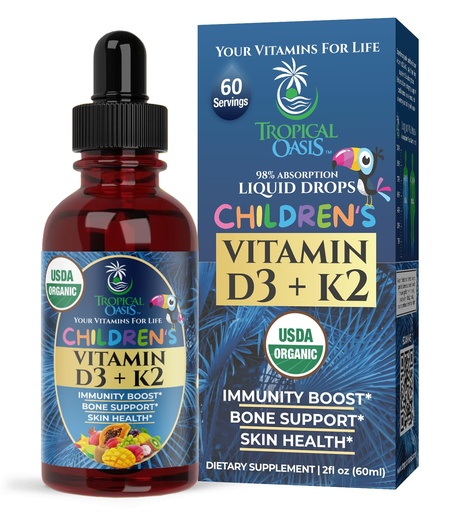 [BRSRA2QLCIORUHQ3] USDA Organic Vitamin D3 K2 Liquid Drops | Vitamin D3 K2 Supplement for Kids & Toddlers Ages 1+ | Kids Supplement for Calcium Absorption Strong Bones | Vegan, Non-GMO | 2 Fl Oz
