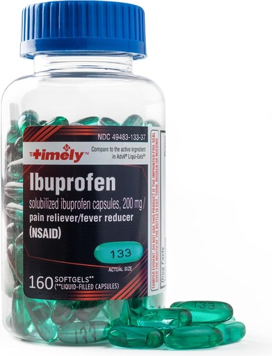 [BRSROFLQBAHAMAA6] TIME-CAP LABS, INC. Timely Ibuprofen 200mg - 160 Liquid Softgels - Pain Relief Softgels and Fever Reducer - for Headache Relief, Menstrual Pain, Tooth Aches Muscular Aches & Arthritis Pain