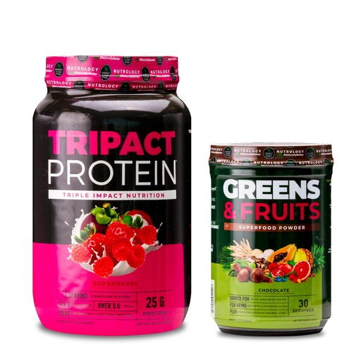 [BRSRAZYQCR5WY2QY] Nutrology TRIPACT Protein Powder, 7-in-1 Meal Replacement Shake, Superberry (40 Servings) Greens & Fruits Powder-Naturally Sourced Superfood, Chocolate (30 Servings)