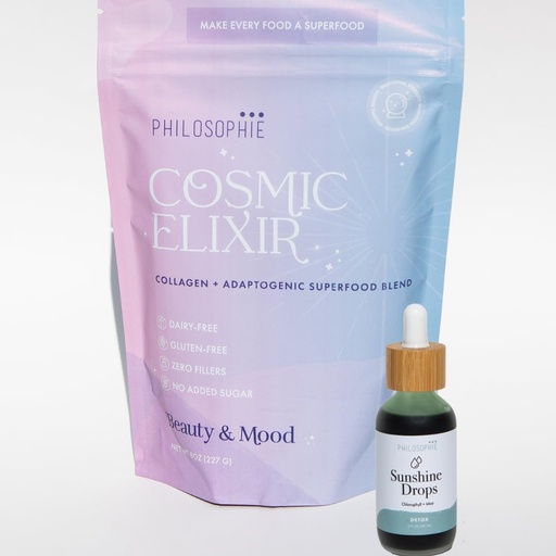 [BRSRAFD5BYBQA3TA] Philosophie Sunshine Drops & Cosmic Elixir Bundle - Liquid klorofylli & Superfood Powder Blend - Kaikki Natural Plant-Baseed 2pack