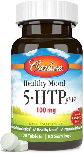 [BRSWIYYFAV5G2ELU] Carlson Mood santé 5-htp Elite 50mg Framboises à croquer, 120 comprimés