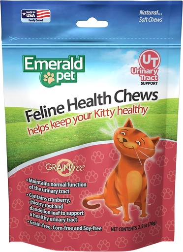 [BRSWIGYPOQCRC3T6] Emerald Pet Feline Health Chews UT Support — Φυσικό εκχύλισμα φύλλων ούρησης χωρίς ούρα — Συμπληρώματα ούρων γάτας με Cranberry, Chicory Root, και Dandelion Leaf Extract — Κατασκευασμένο στις ΗΠΑ, 2,5 oz