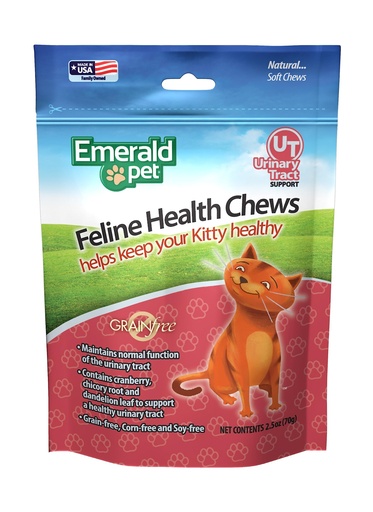 [BRSWIGYPOQCRC3T6] Emerald Pet Feline Health Chews UT Support — Natural Grain Free Urinary Tract Health Cat Chews — Cat Urinary Supplements with Cranberry, Chicory Root, and Dandelion Leaf Extract — Made in USA, 2.5 oz
