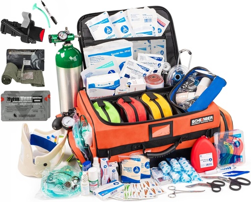 [BRSROAYDAEFAKADZ] Scherber Fully-Stocked Premium First Responder Bag | HSA/FSA Approved | Large Pro EMT/EMS Trauma, Bleeding & Oxygen Medical Kit | CAT Tourniquet, HyFin Chest Seal & 260+ First Aid Supplies (Orange)