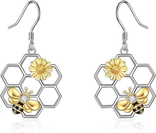 [BRSW2FDRCADWEFLJ] LUHE Bee Earrings for Women 925 Sterling Silver Bumble Earrings with Honeycomb Honeybee Jewelry Dangle Gifts for Women