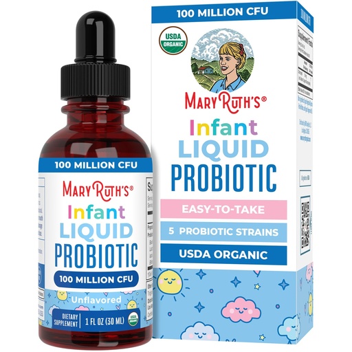 [BRSRMY3QOF5Q2F32] MaryRuth's Organic Infant Liquid Probiotic for Ages 6-12 Months | 100 Million CFU | 5 Probiotic Strains | Probiotics for Infants | Proprietary Probiotic Blend | USDA Organic | Vegan | Unflavored |1 oz