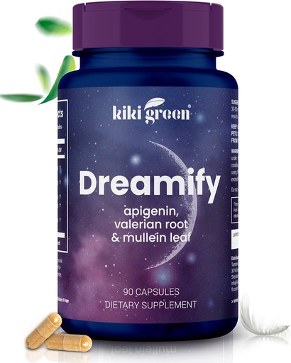 [BRSROZYEDMBQID36] KIKI Green DREAMIFY Supplement - Apigenin, Valerian Root, Mullein Leaf Extract - Rest, Relaxation, Healthy Sleep Cycle - 90 Vegan Capsules