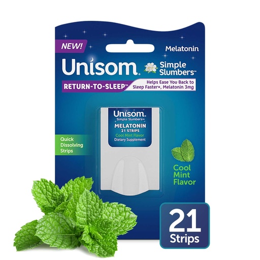 [BRSW2AYBPJ6WYGT4] Unisom Simple Slumbers Return-to-Sleep Dissolving Strips 21-Count, Melatonin 3mg, Cool Mint