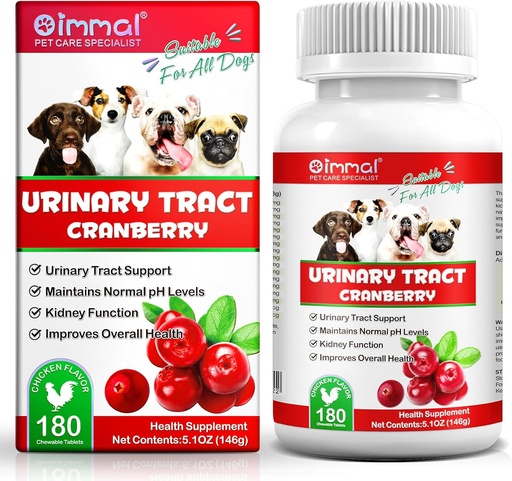 [BRSRAGQ3DMHBYDLH] Cranberry for Dogs, 180P Cranberry Urinary Tablets for Dogs - Supports Bladder Infection, Urinary Tract, Bladder Stone & Dog UTI, Pet Supplement Treats for Dogs, Chicken Flavor - 180P Chewable Tablets