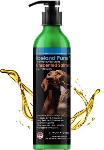 [BRSWIYITCB7WMAY3] Iceland Pure Salmon Oil (huile de saumon pur) Qualité pharmaceutique non parfumée $ 1118mg d'oméga-3 par cuillère à café $ Complément alimentaire liquide pour chiens et chats $ BPA-Free en aluminium brossé bouteille enduit d'époxy avec pompe 8,75oz